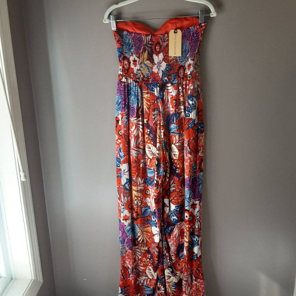 New! BOG Collective Strapless Floral Jumpsuit Romper, Cute Comfy Tropical Flowy - Picture 7 of 15